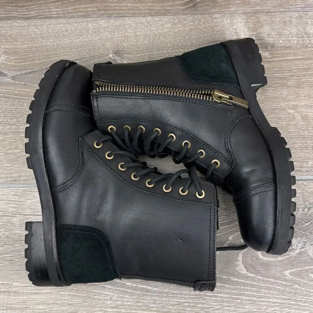 Ugg Kilmer II Exposed Fur Womens Sz 5.5 Black Leather Zip Lace 8-Eye Combat Boot - Picture 10 of 14